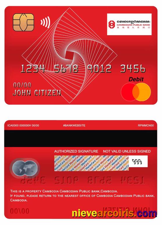 Cambodia Cambodian Public bank master debit card